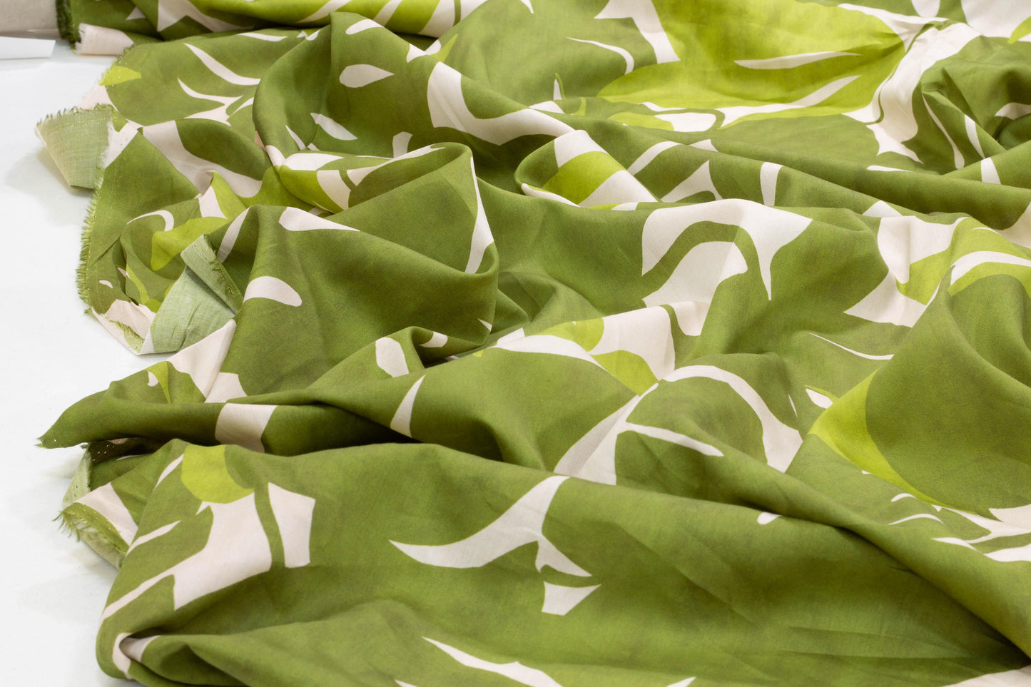 Khaki Green Big Leaves Italian Viscose - Prime Fabrics
