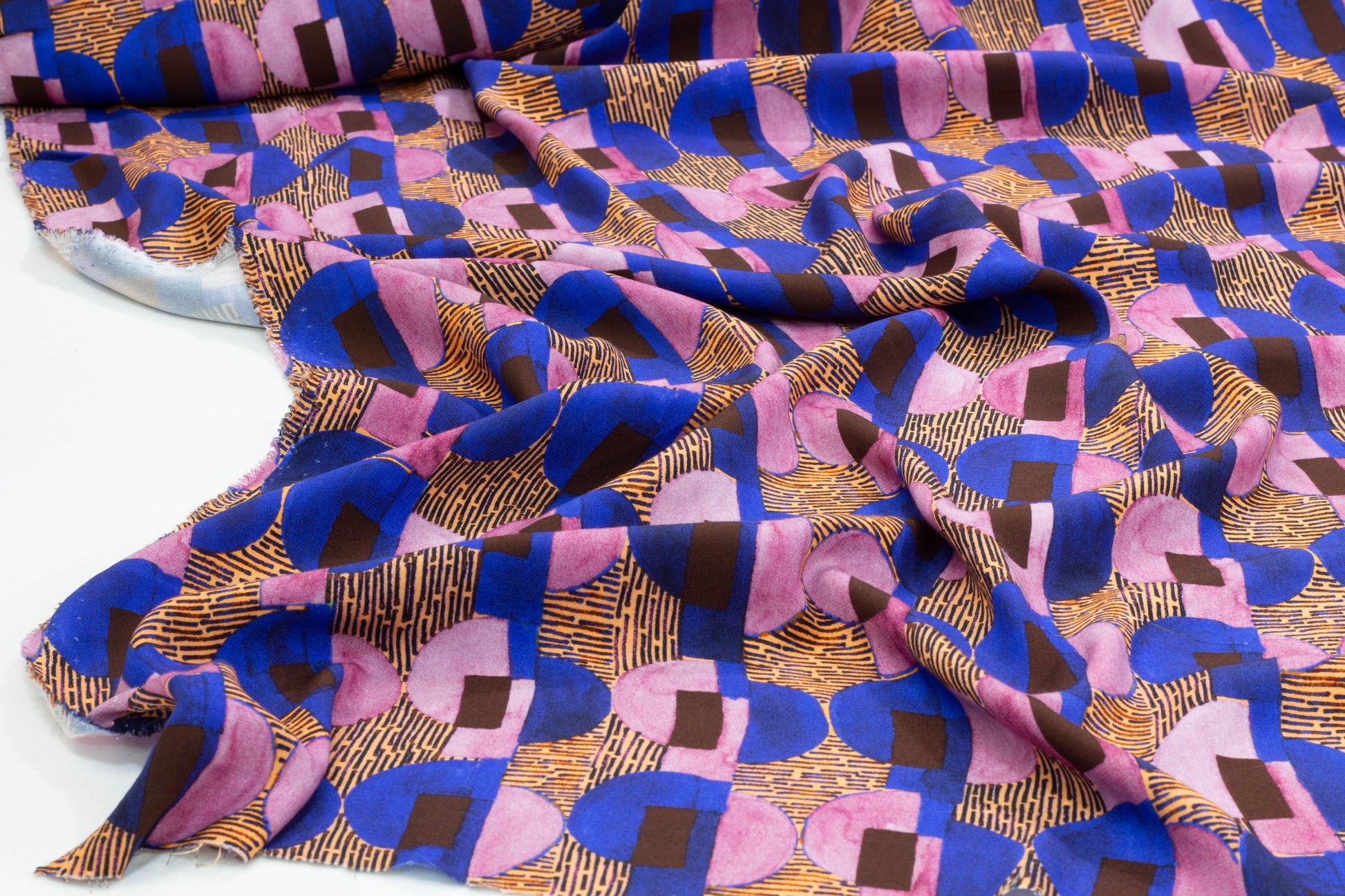 Blue, Pink, and Brown Italian Viscose - Prime Fabrics