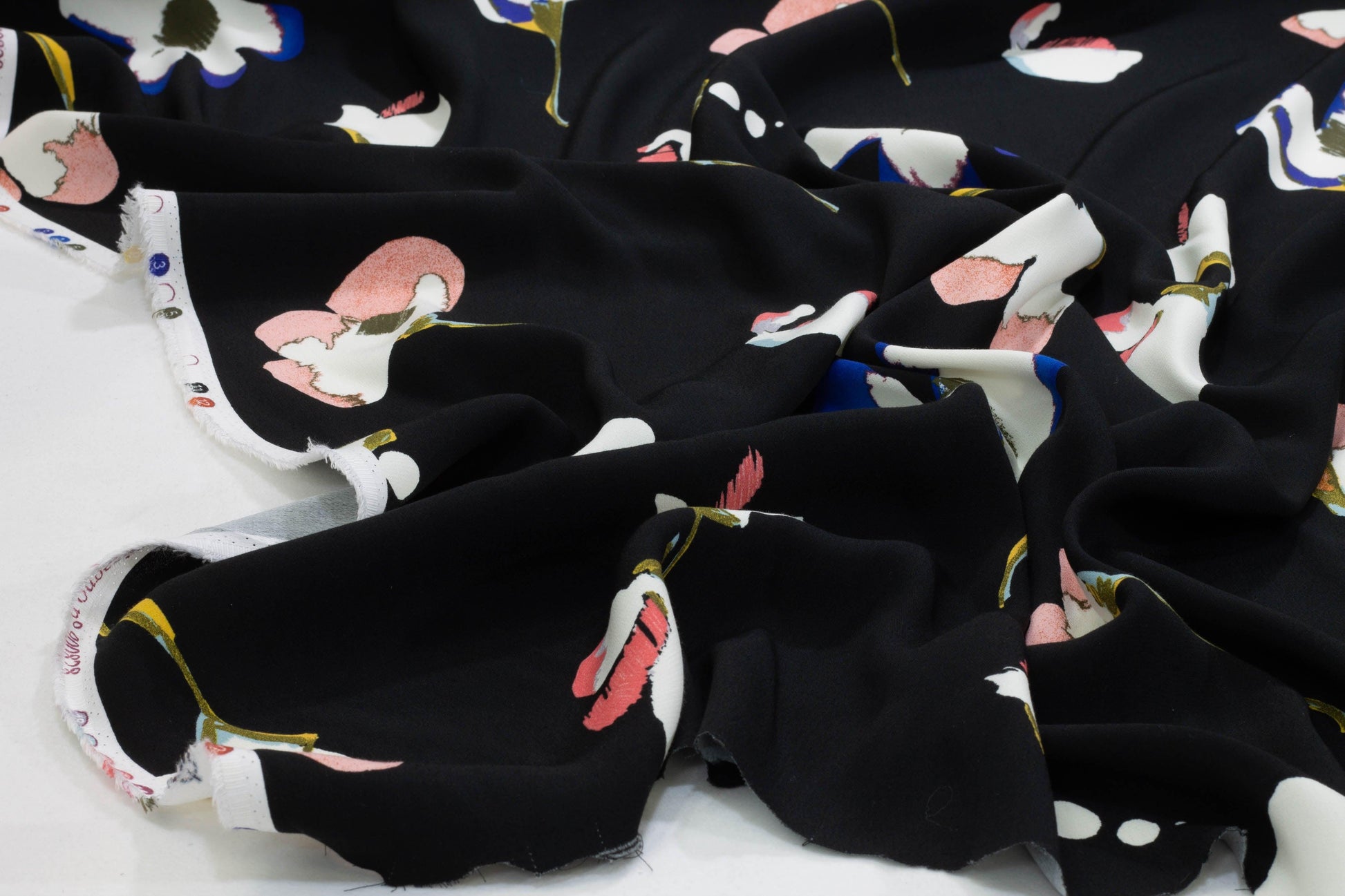 Black Floral Italian 4-Ply Viscose Crepe - Prime Fabrics