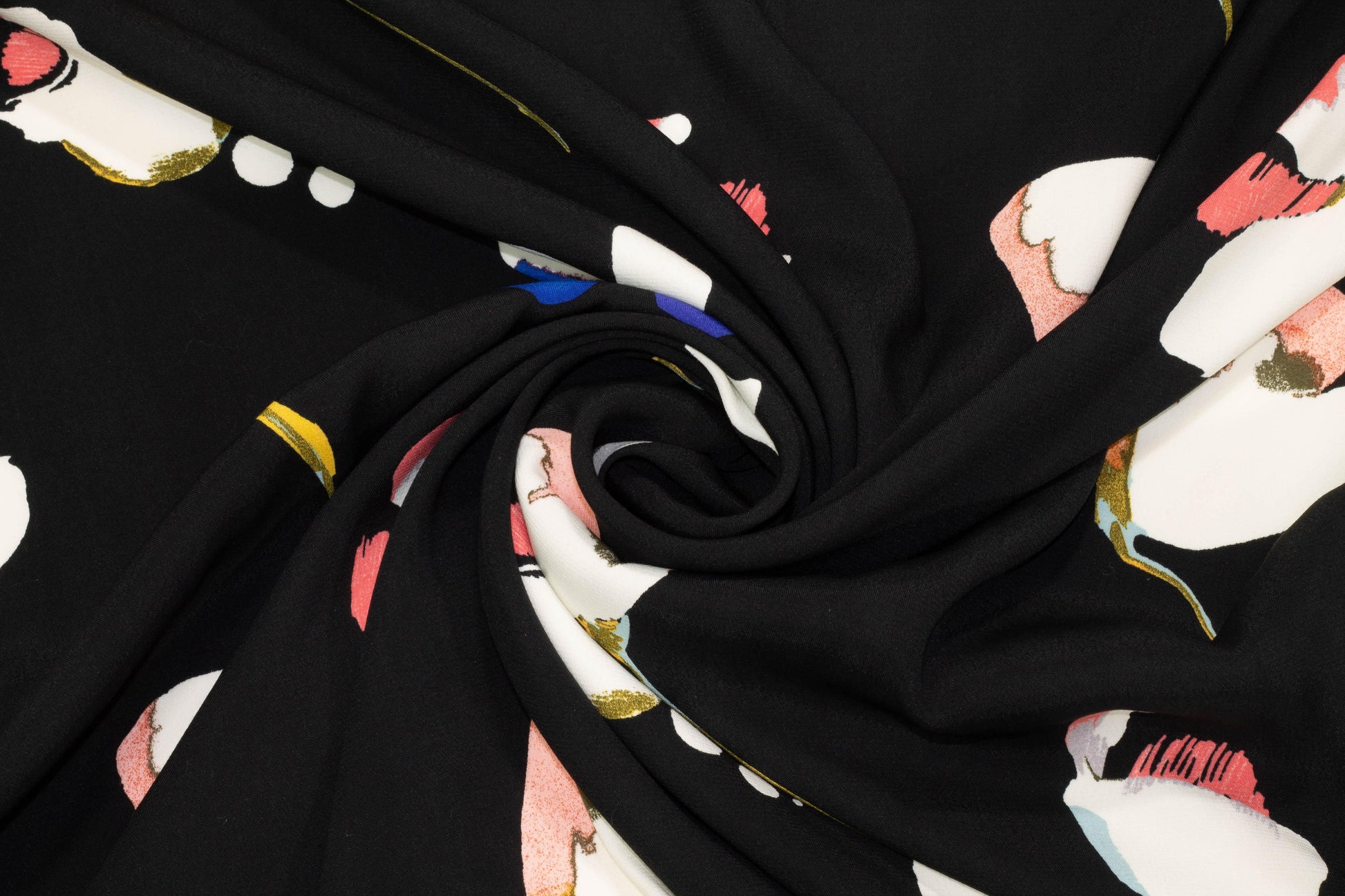 Black Floral Italian 4-Ply Viscose Crepe - Prime Fabrics