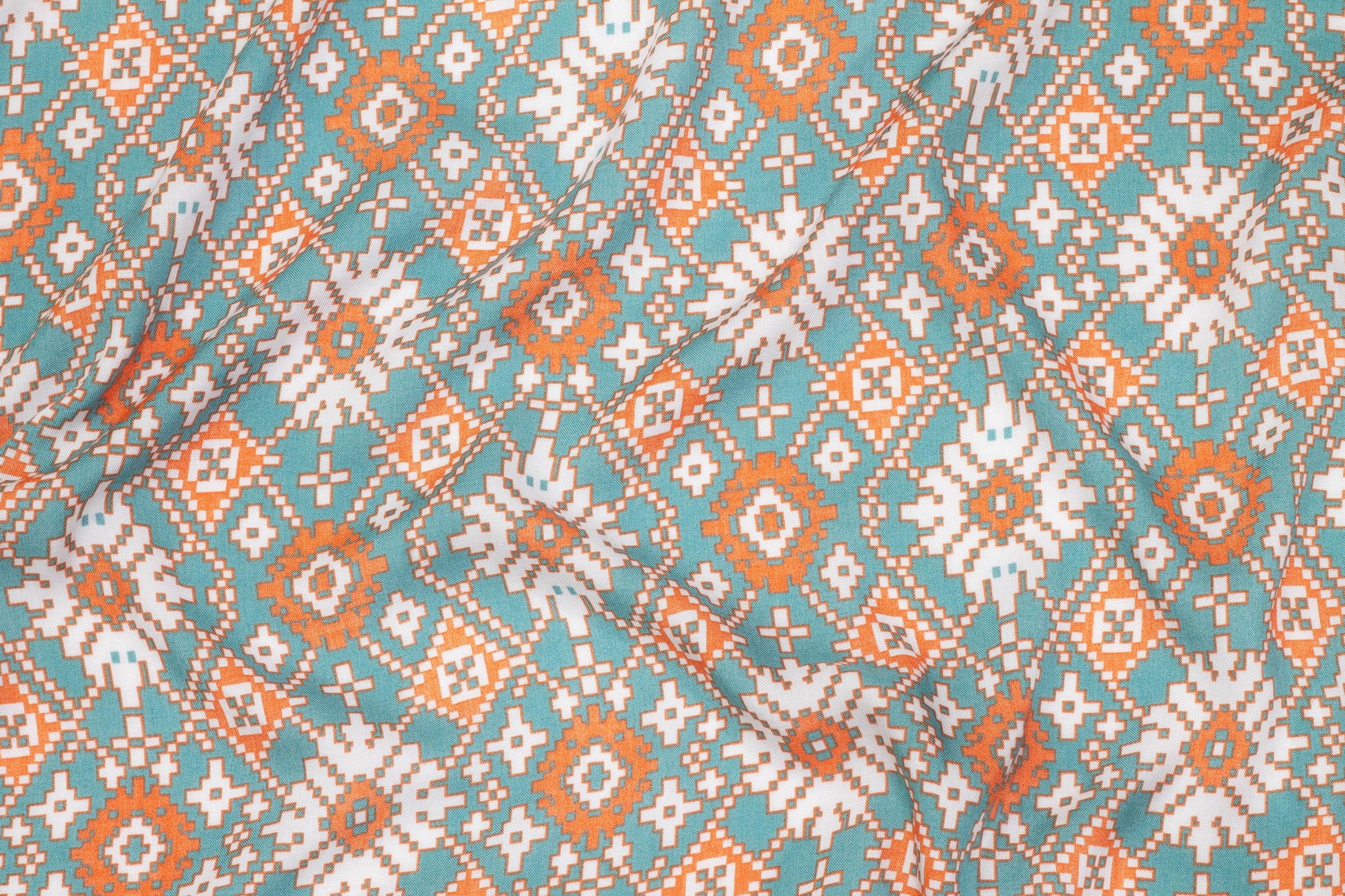 Turquoise and Orange Viscose - Prime Fabrics