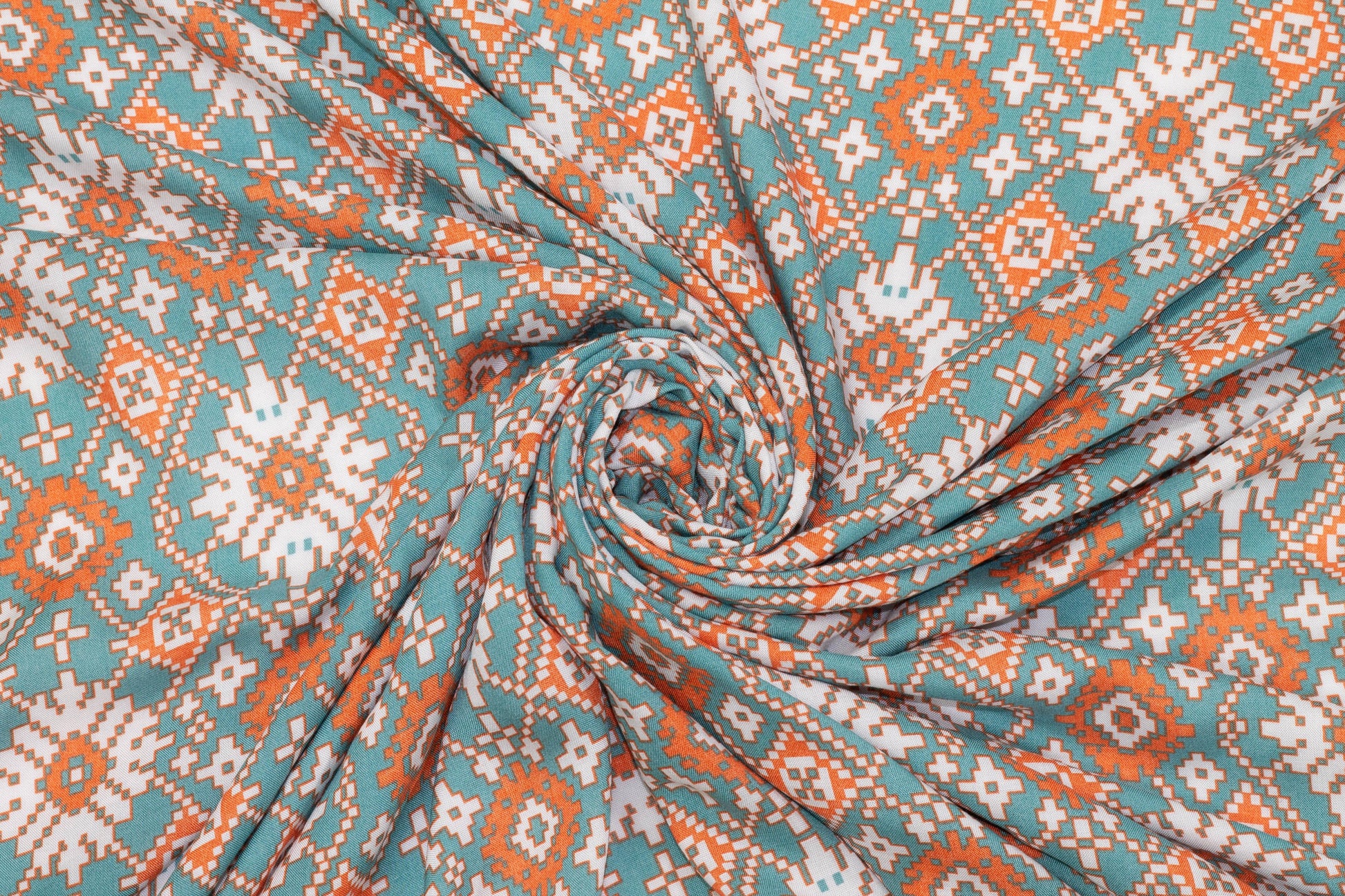 Turquoise and Orange Viscose - Prime Fabrics