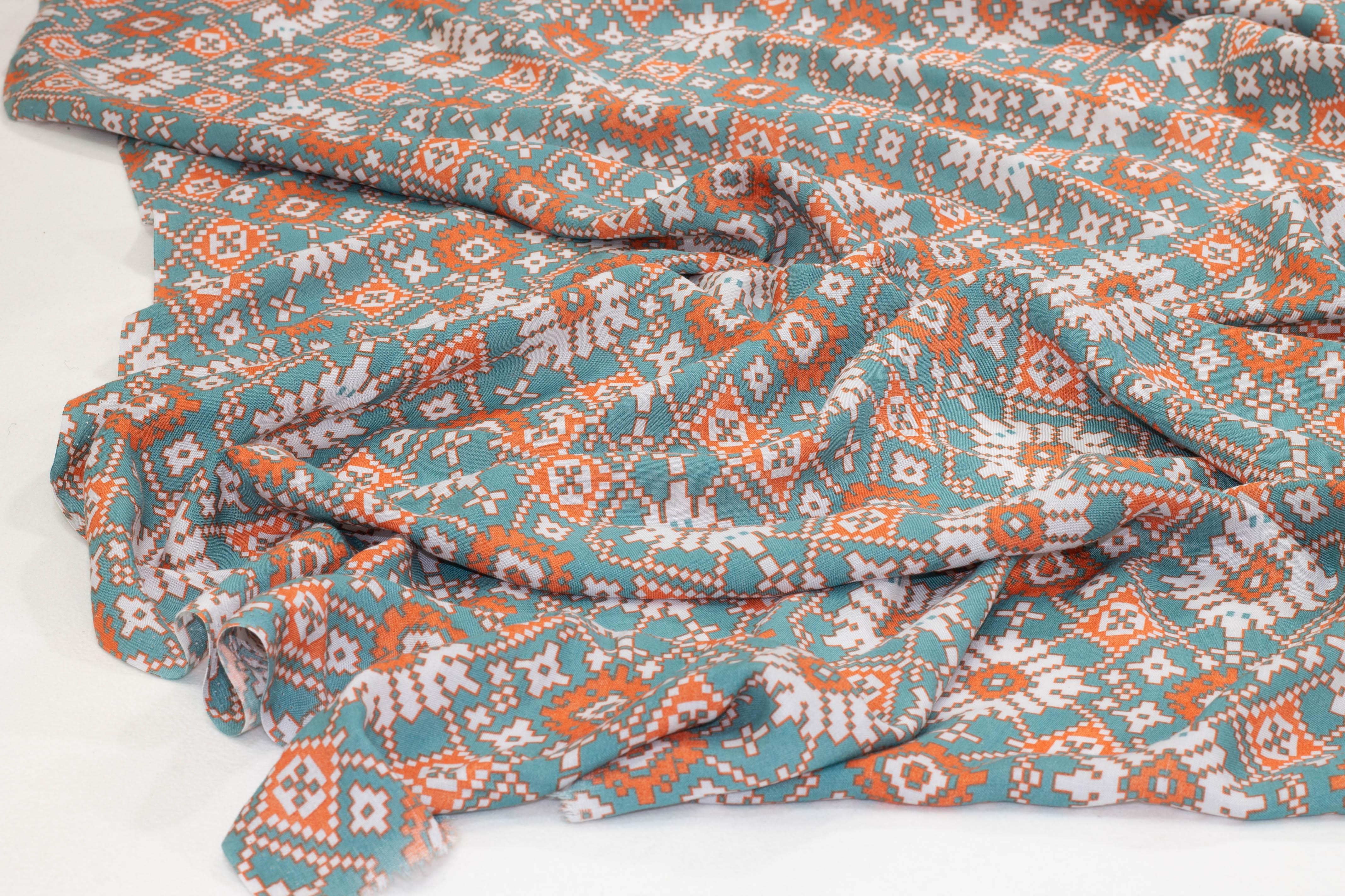 Turquoise and Orange Viscose - Prime Fabrics