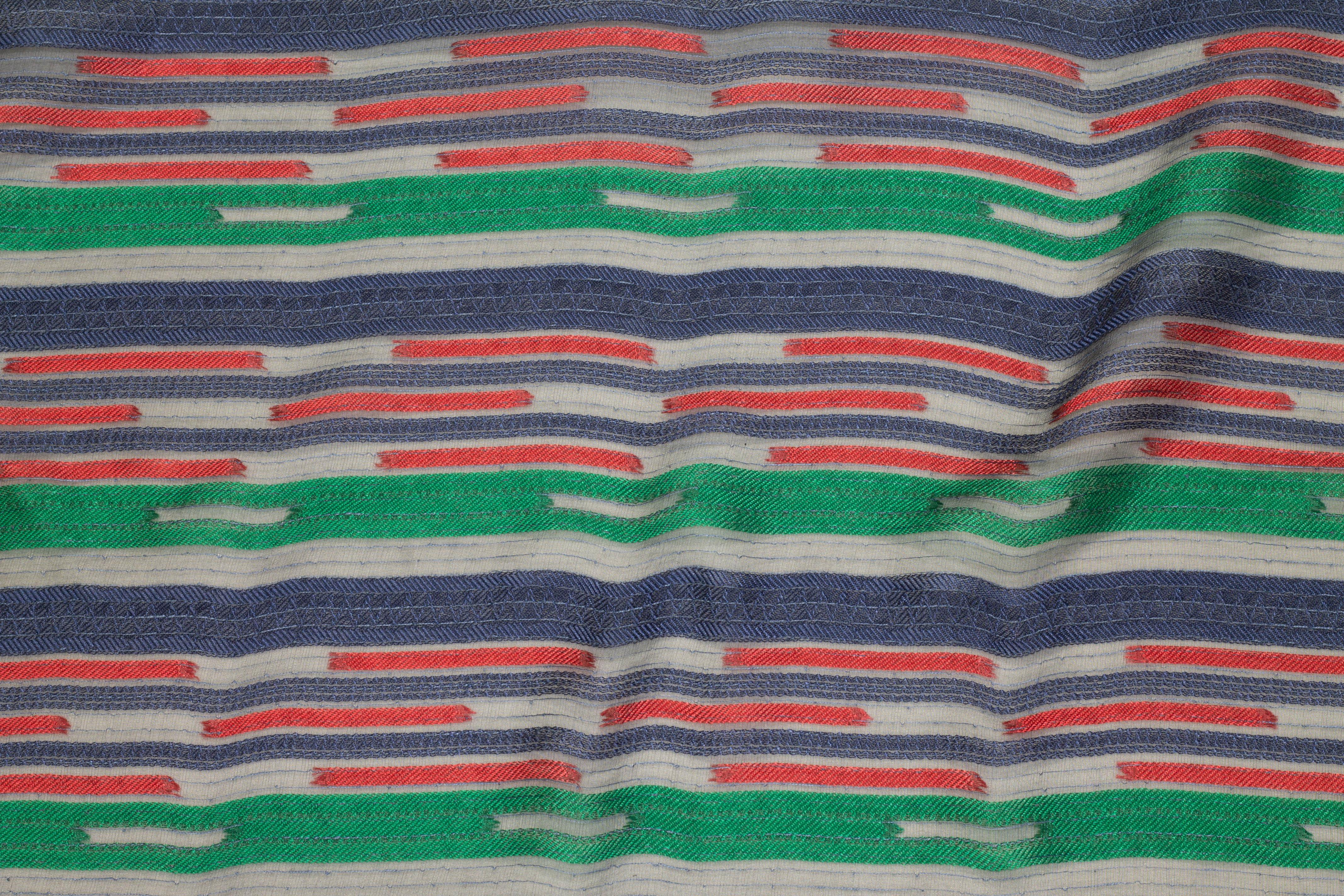 Green, Navy, and Red Striped Italian Silk Chiffon - Prime Fabrics