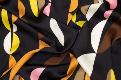Abstract Italian Viscose Charmeuse - Black - Prime Fabrics