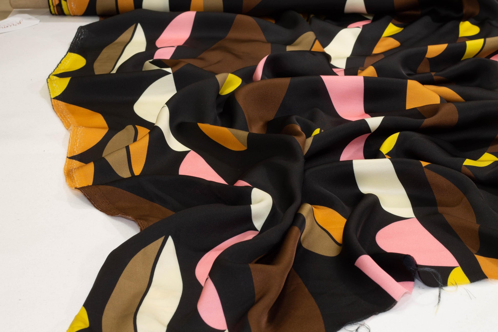 Abstract Italian Viscose Charmeuse - Black - Prime Fabrics