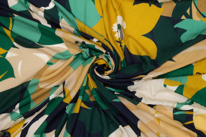 Green and Brown Floral Italian Viscose - Prime Fabrics