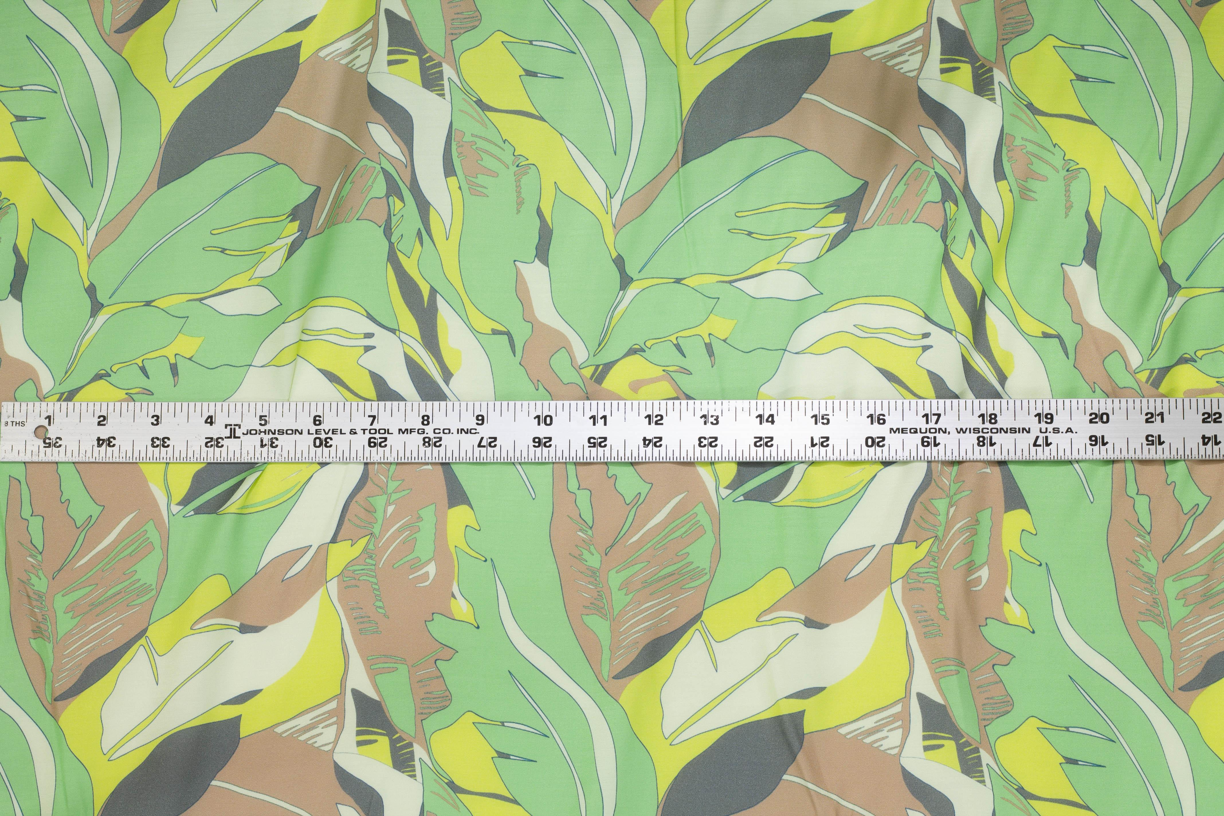 Floral Italian Viscose Charmeuse - Green, Yellow, Brown - Prime Fabrics