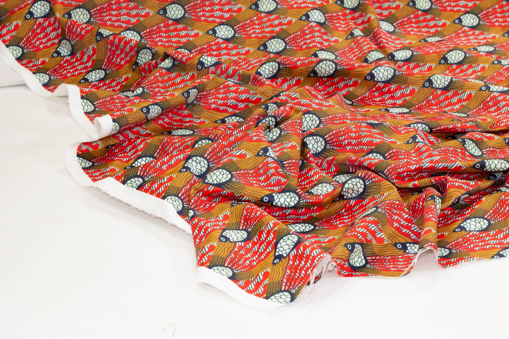 Orange, Brown, and Navy Polyester Stretch Satin - Prime Fabrics