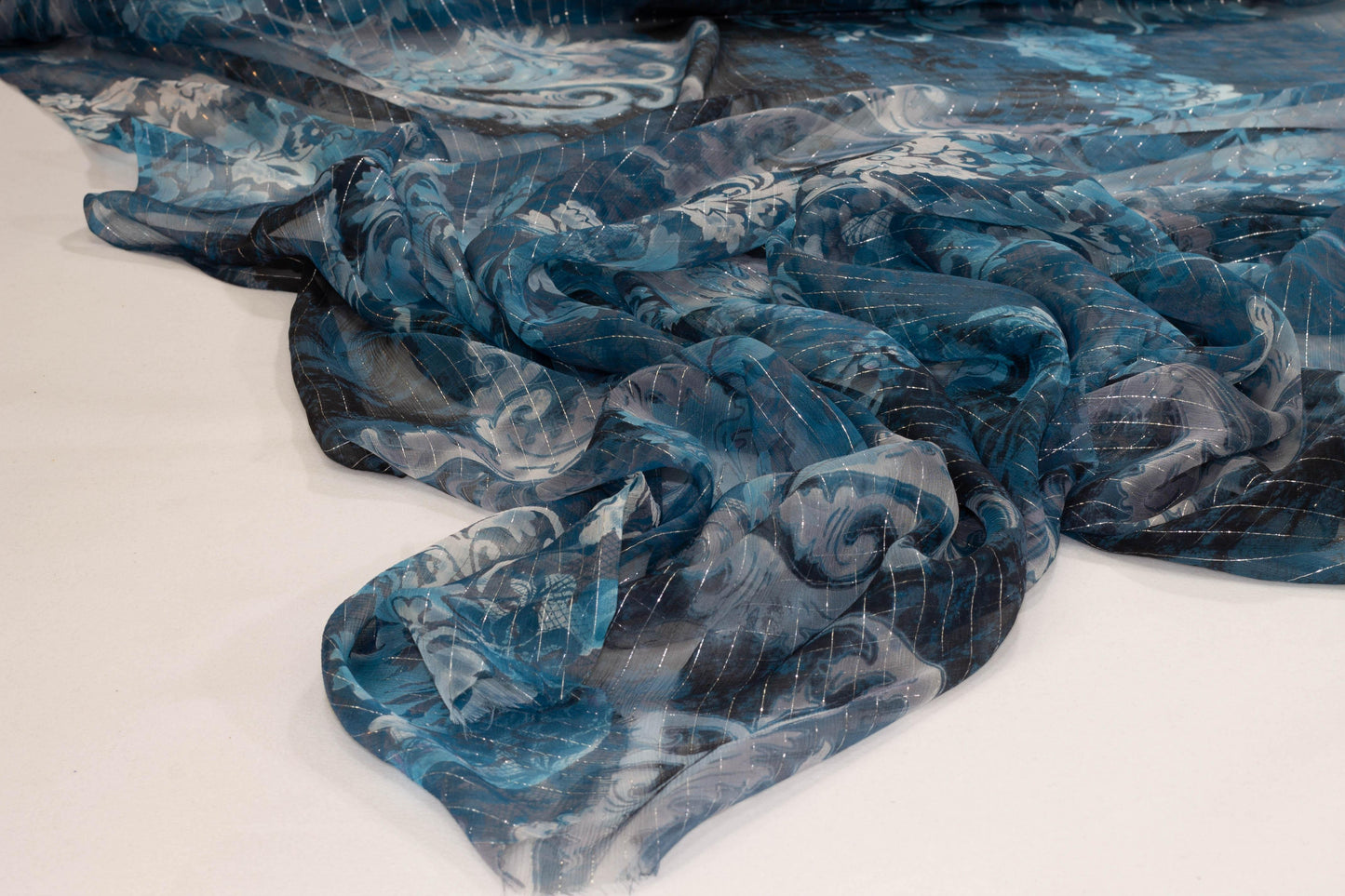 Floral Metallic Striped Silk Chiffon - Prime Fabrics