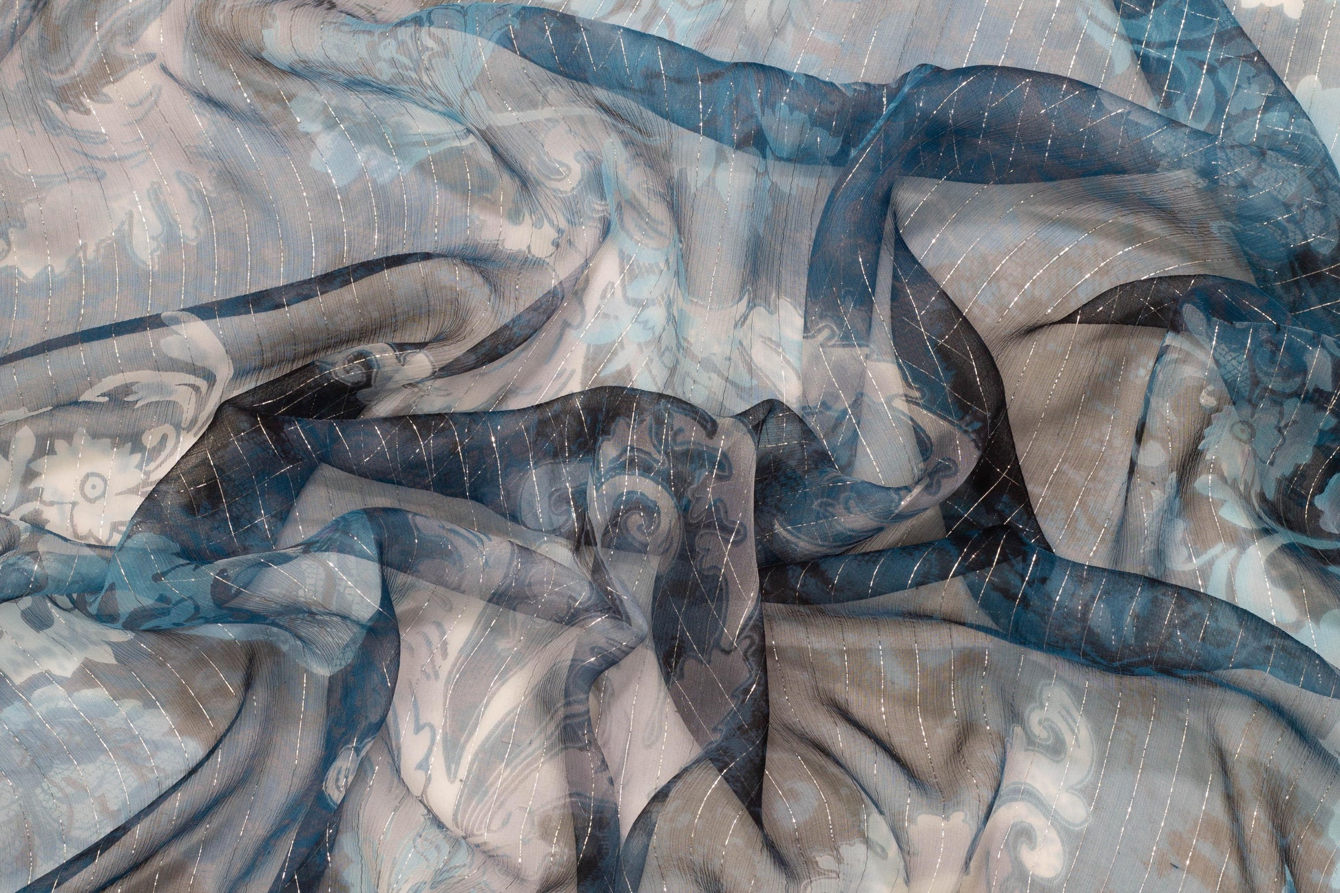 Floral Metallic Striped Silk Chiffon - Prime Fabrics
