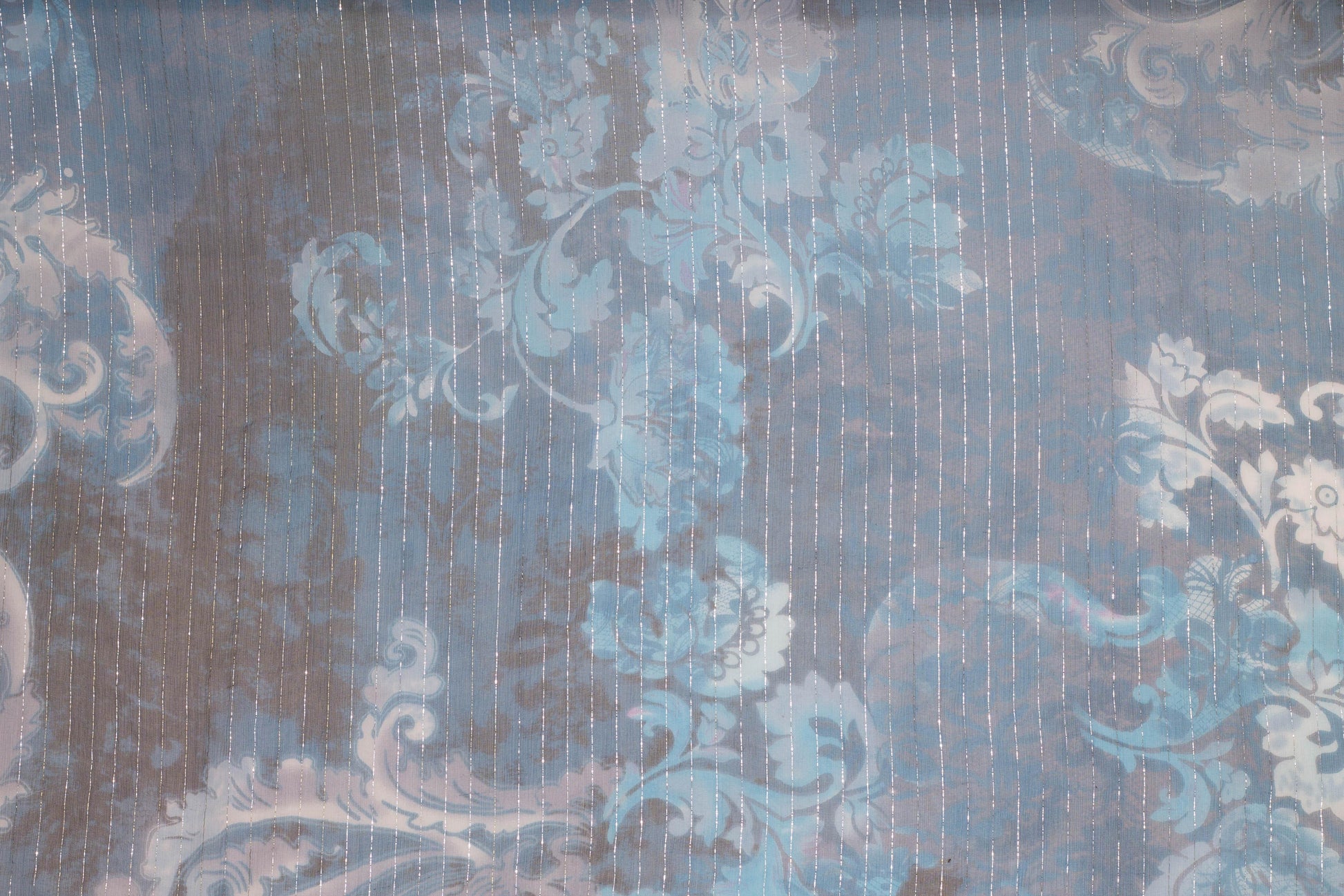 Floral Metallic Striped Silk Chiffon - Prime Fabrics