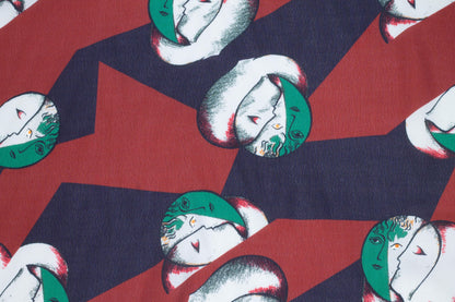 Abstract Face Italian Viscose Crepe - Red and Navy - Prime Fabrics