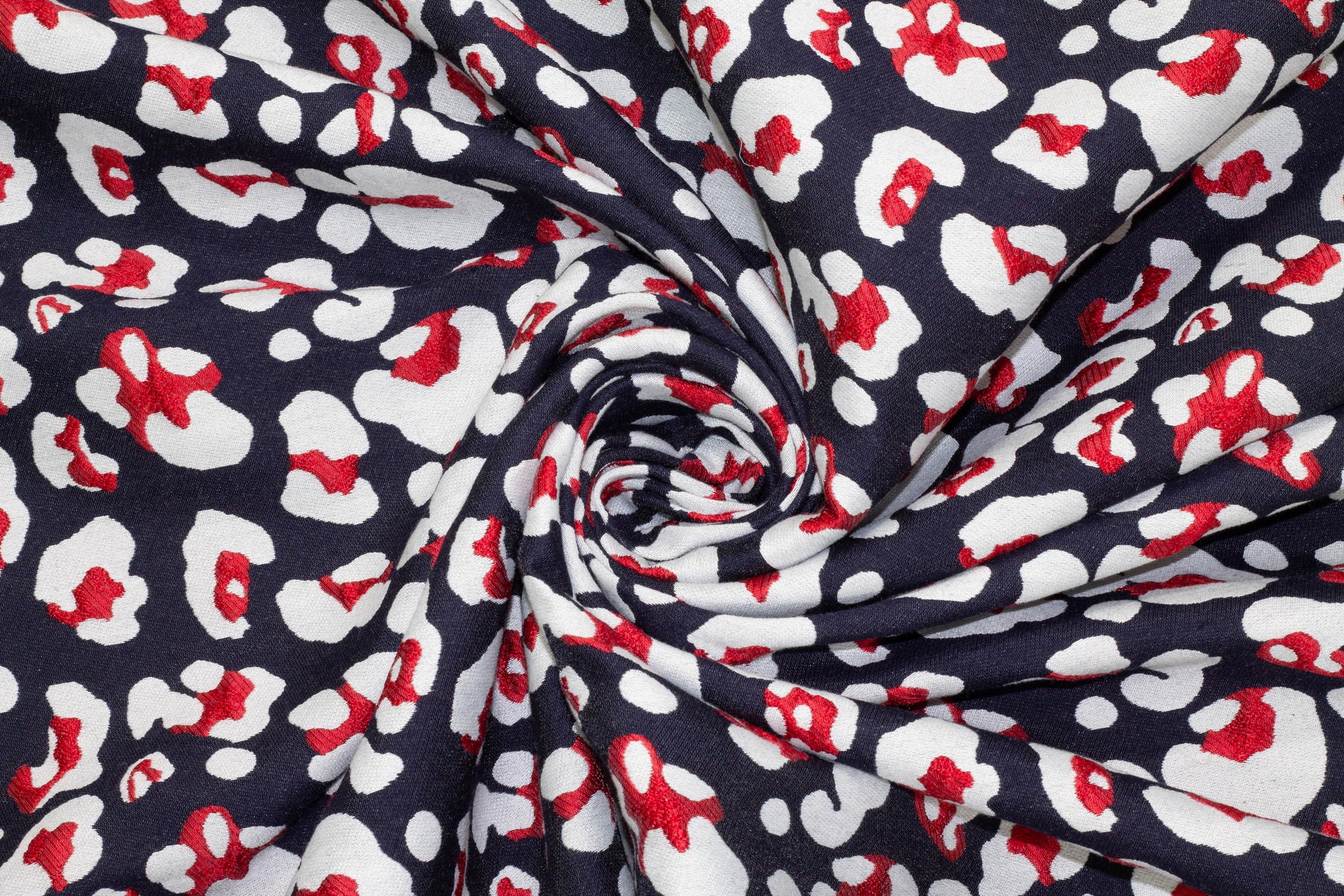 Animal Print Brocade - Red, White, Navy - Prime Fabrics