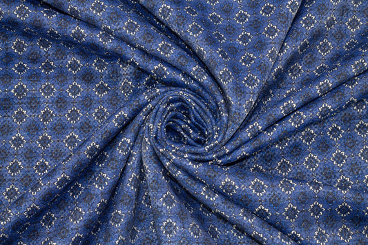 Blue French Cotton/Poly Brocade - Prime Fabrics