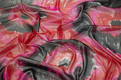 Pink and Black Metallic Silk Chiffon Lamé - Prime Fabrics