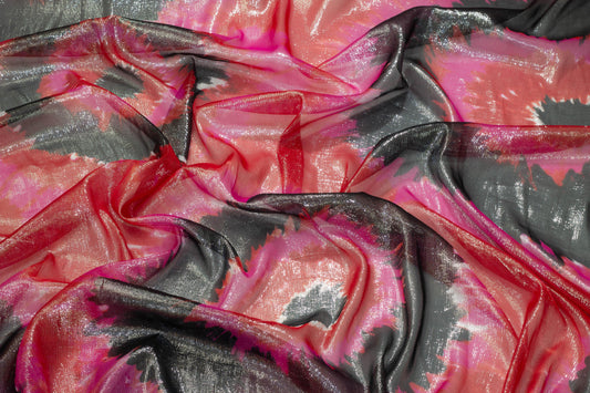 Pink and Black Metallic Silk Chiffon Lamé - Prime Fabrics