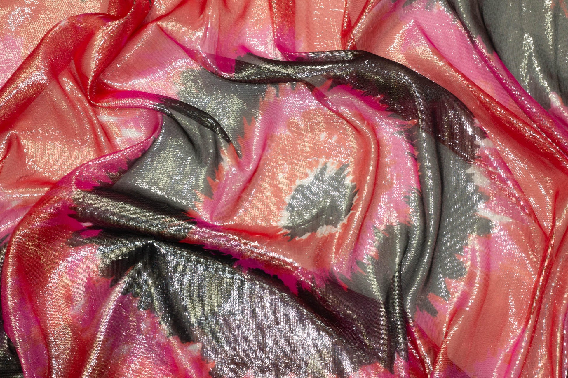 Pink and Black Metallic Silk Chiffon Lamé - Prime Fabrics