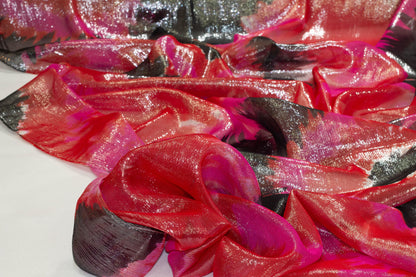 Pink and Black Metallic Silk Chiffon Lamé - Prime Fabrics