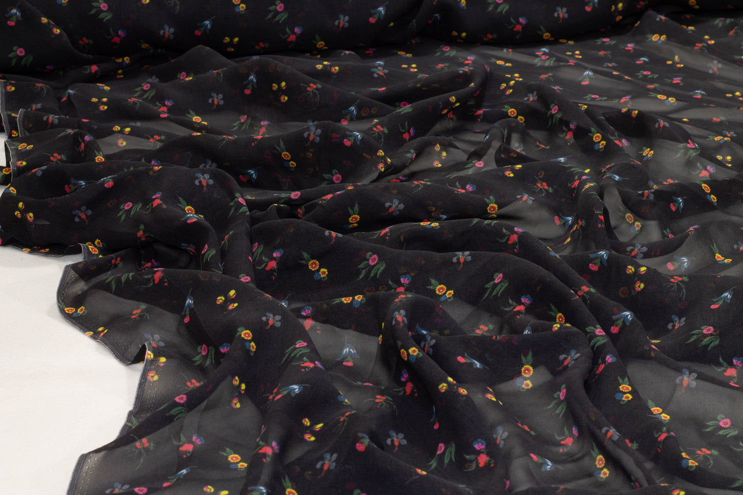 Black Floral Silk Chiffon - Prime Fabrics