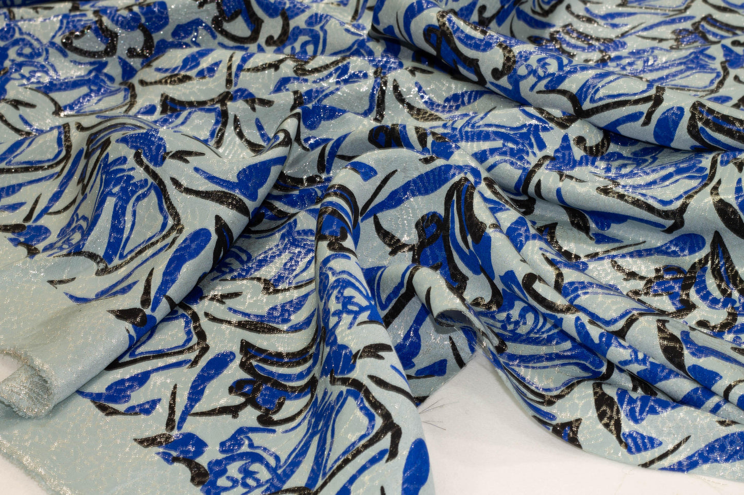 Blue and Turquoise Heavy Metallic Crepe De Chine Silk - Prime Fabrics