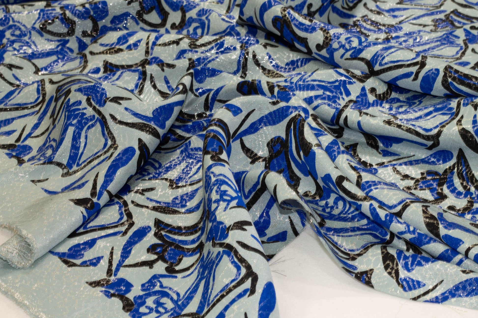 Blue and Turquoise Heavy Metallic Crepe De Chine Silk - Prime Fabrics