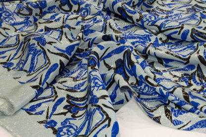 Blue and Turquoise Heavy Metallic Crepe De Chine Silk - Prime Fabrics