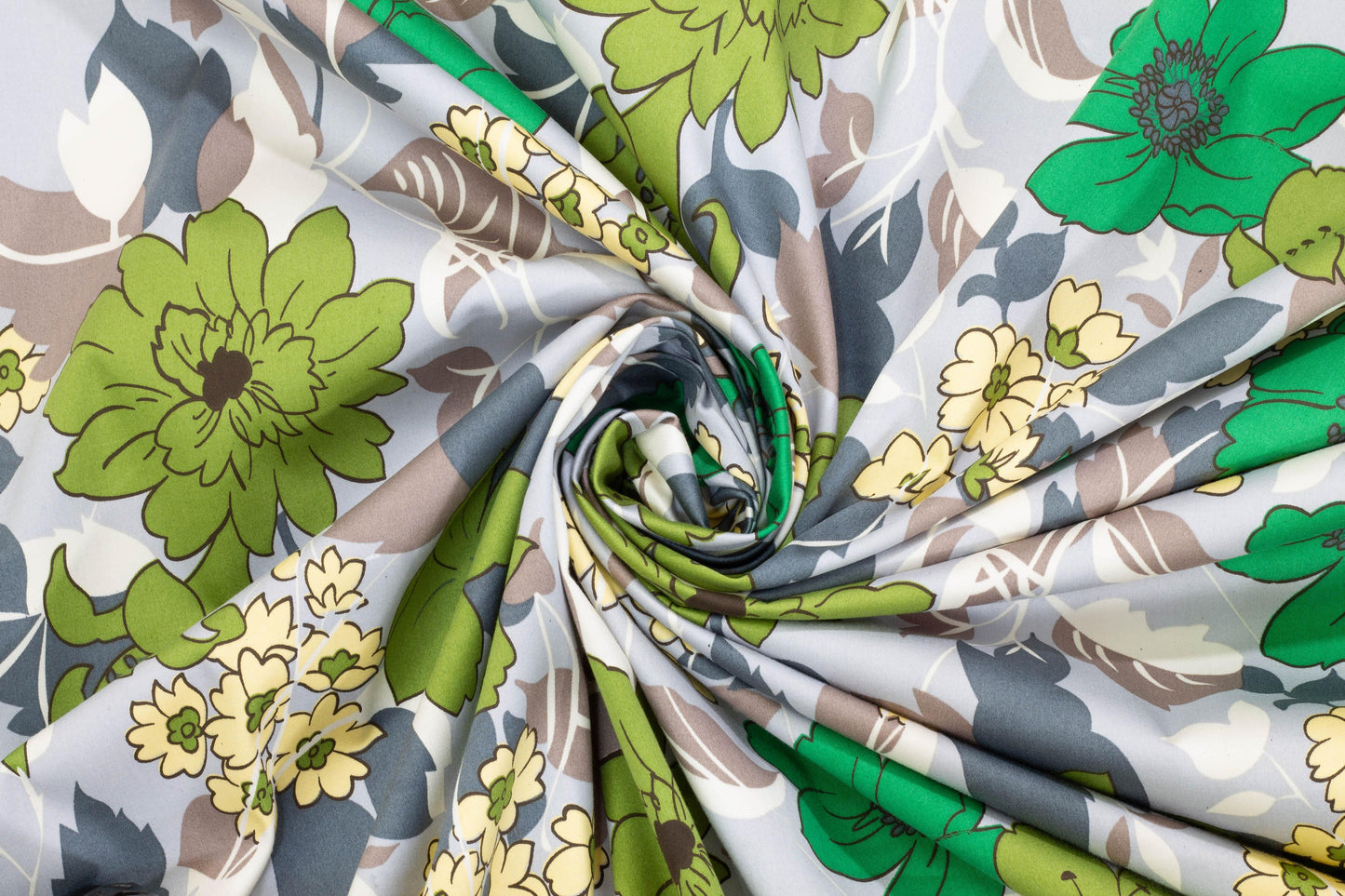 Green Floral Stretch Cotton Sateen - Prime Fabrics