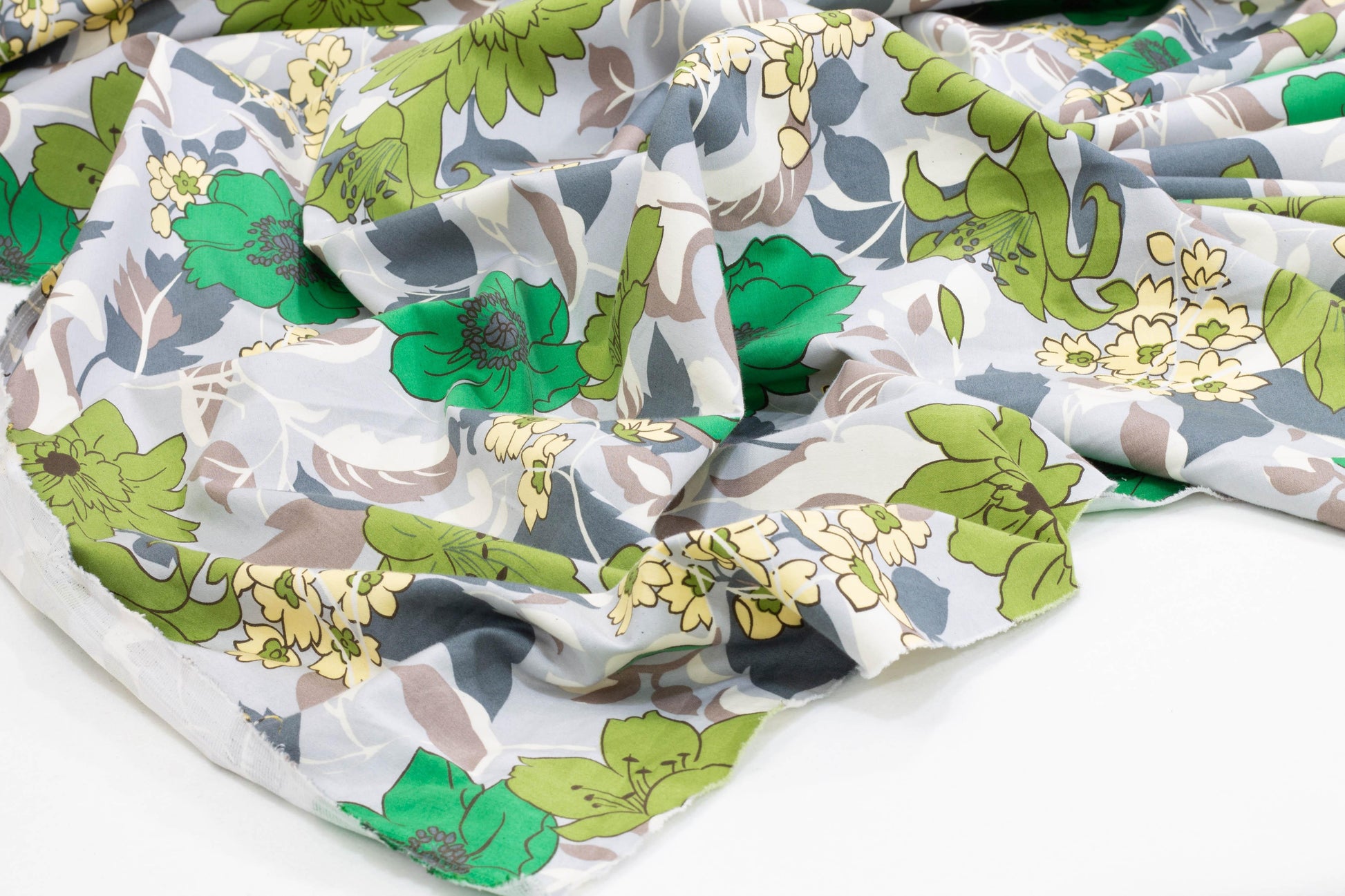 Green Floral Stretch Cotton Sateen - Prime Fabrics