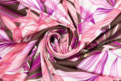 Pink and Brown Floral Stretch Cotton Sateen - Prime Fabrics