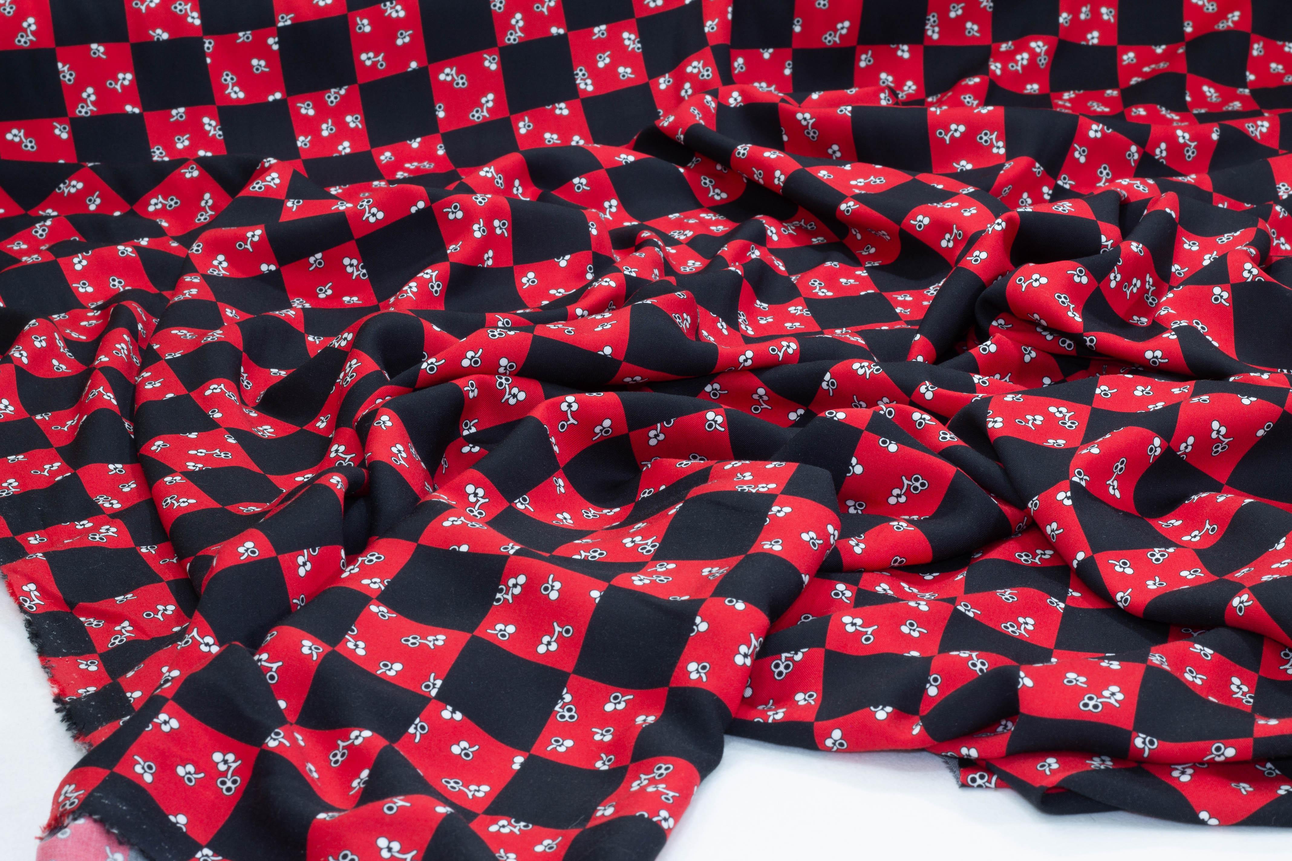 Red and Black Checked Viscose - Prime Fabrics