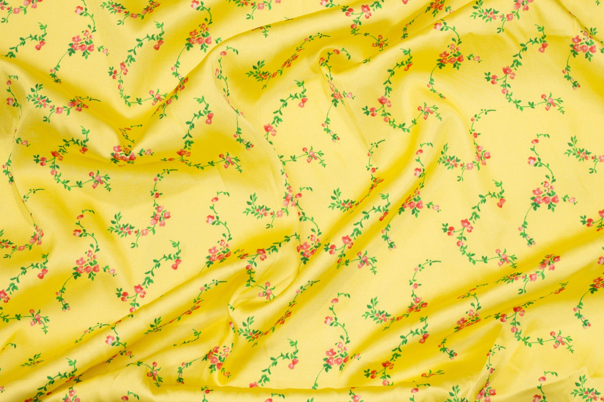 Yellow and Multicolor Floral Stretch Silk Charmeuse - Prime Fabrics