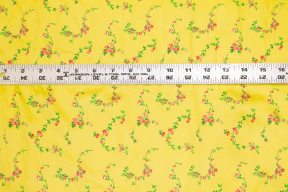 Yellow and Multicolor Floral Stretch Silk Charmeuse - Prime Fabrics