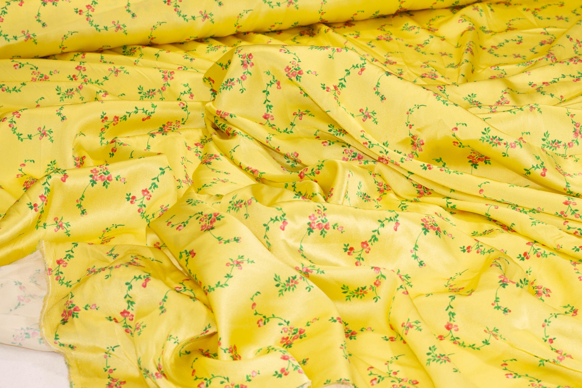 Yellow and Multicolor Floral Stretch Silk Charmeuse - Prime Fabrics