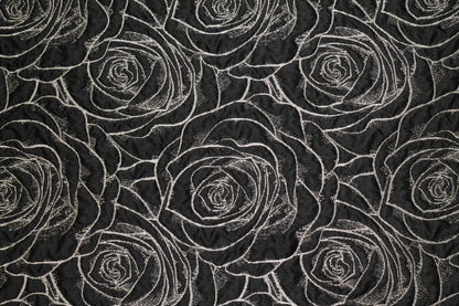 Black and Silver Rose Metallic Brocade - Prime Fabrics