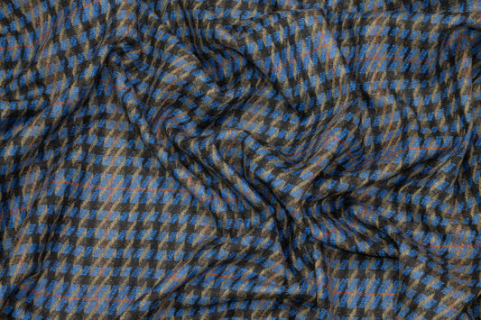 Black and Blue Houndstooth Italian Wool - Prime Fabrics