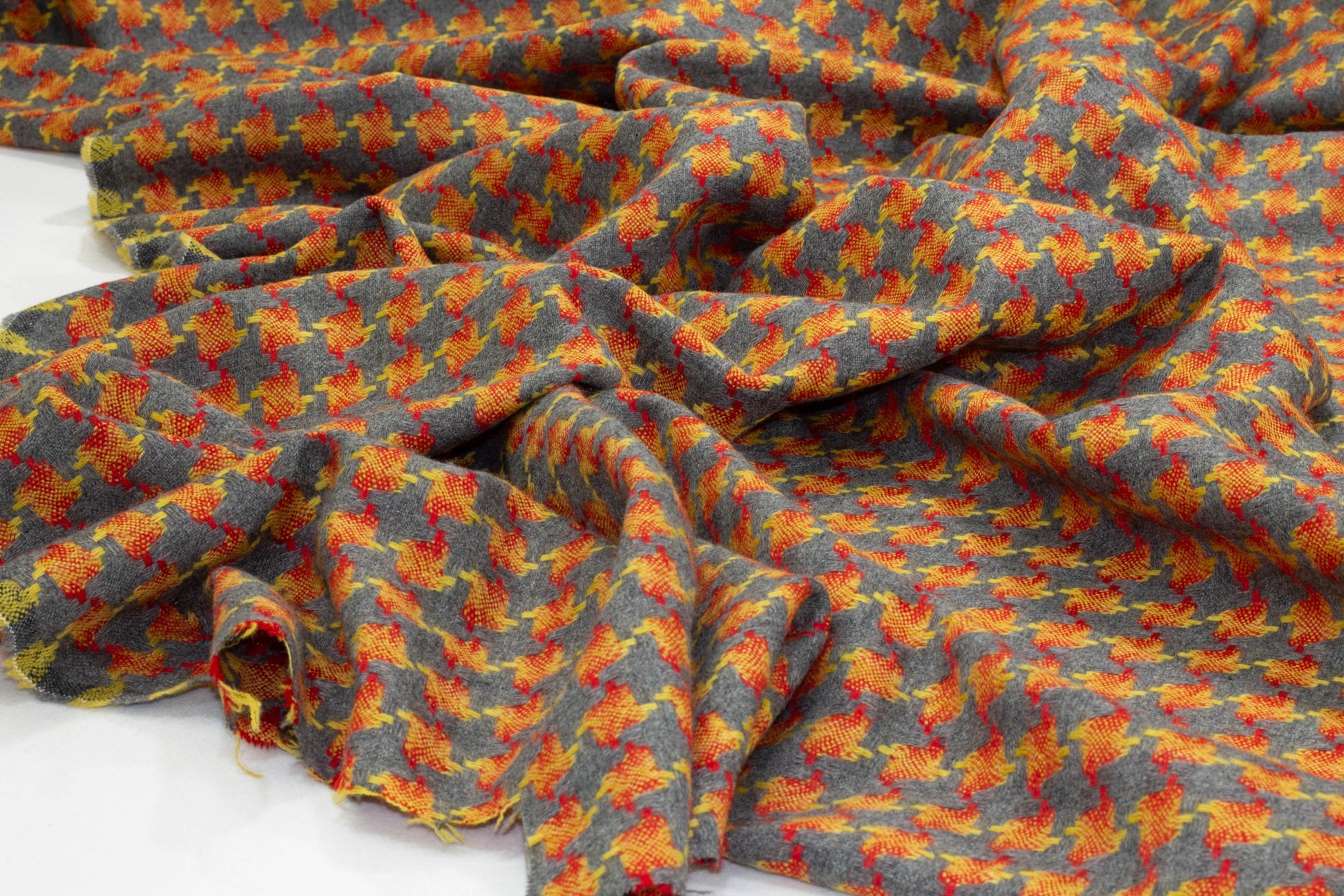 Yellow, Red and Gray Houndstooth Italian Wool - Prime Fabrics