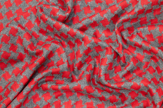 Red and Gray Houndstooth Italian Wool - Prime Fabrics