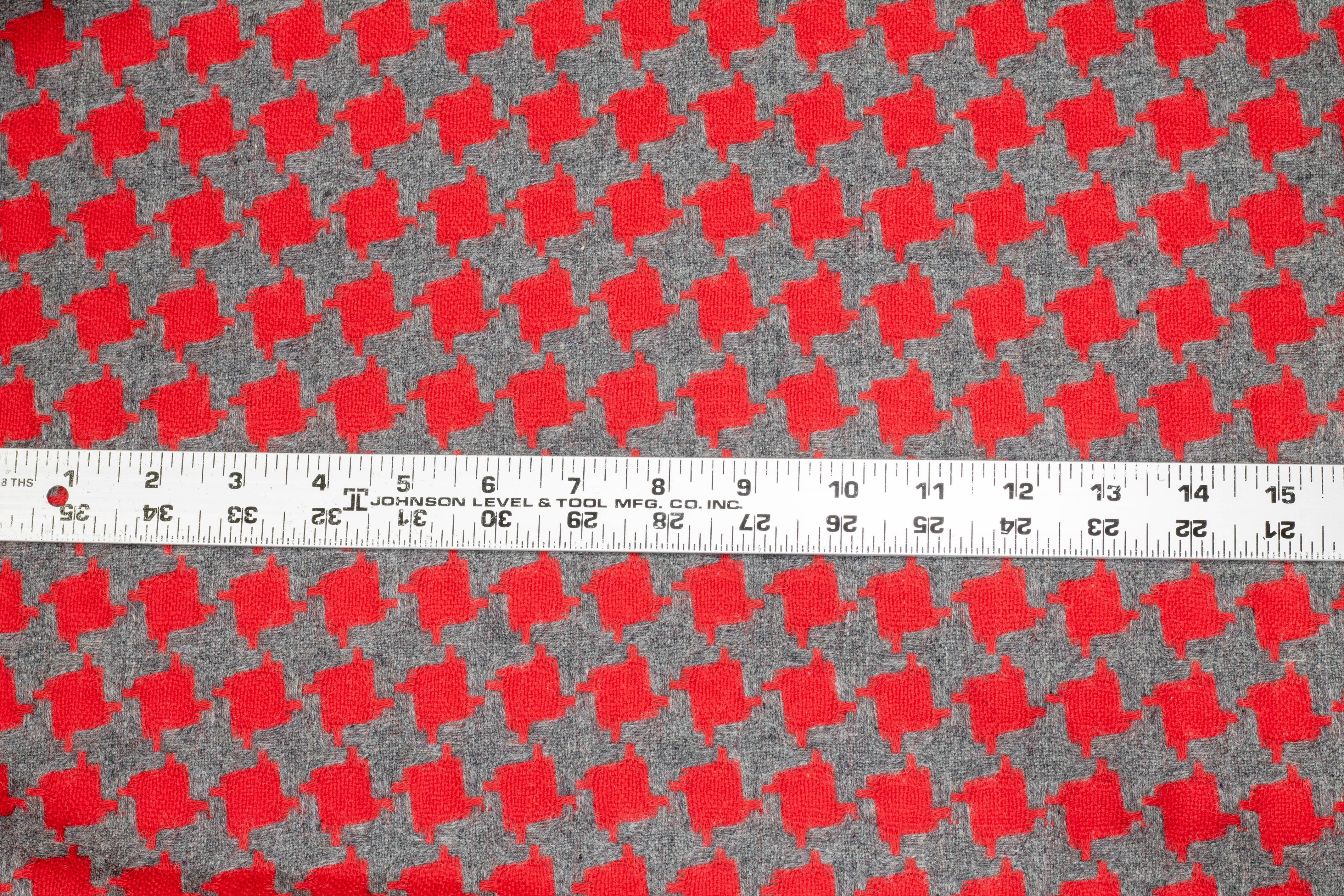 Red and Gray Houndstooth Italian Wool - Prime Fabrics