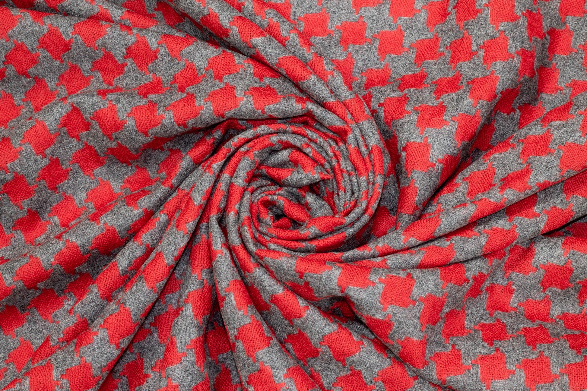 Red and Gray Houndstooth Italian Wool - Prime Fabrics