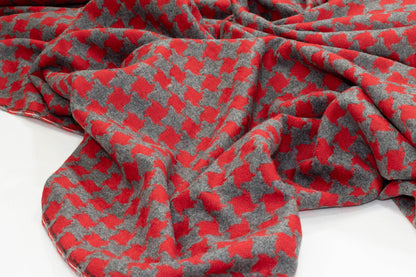 Red and Gray Houndstooth Italian Wool - Prime Fabrics