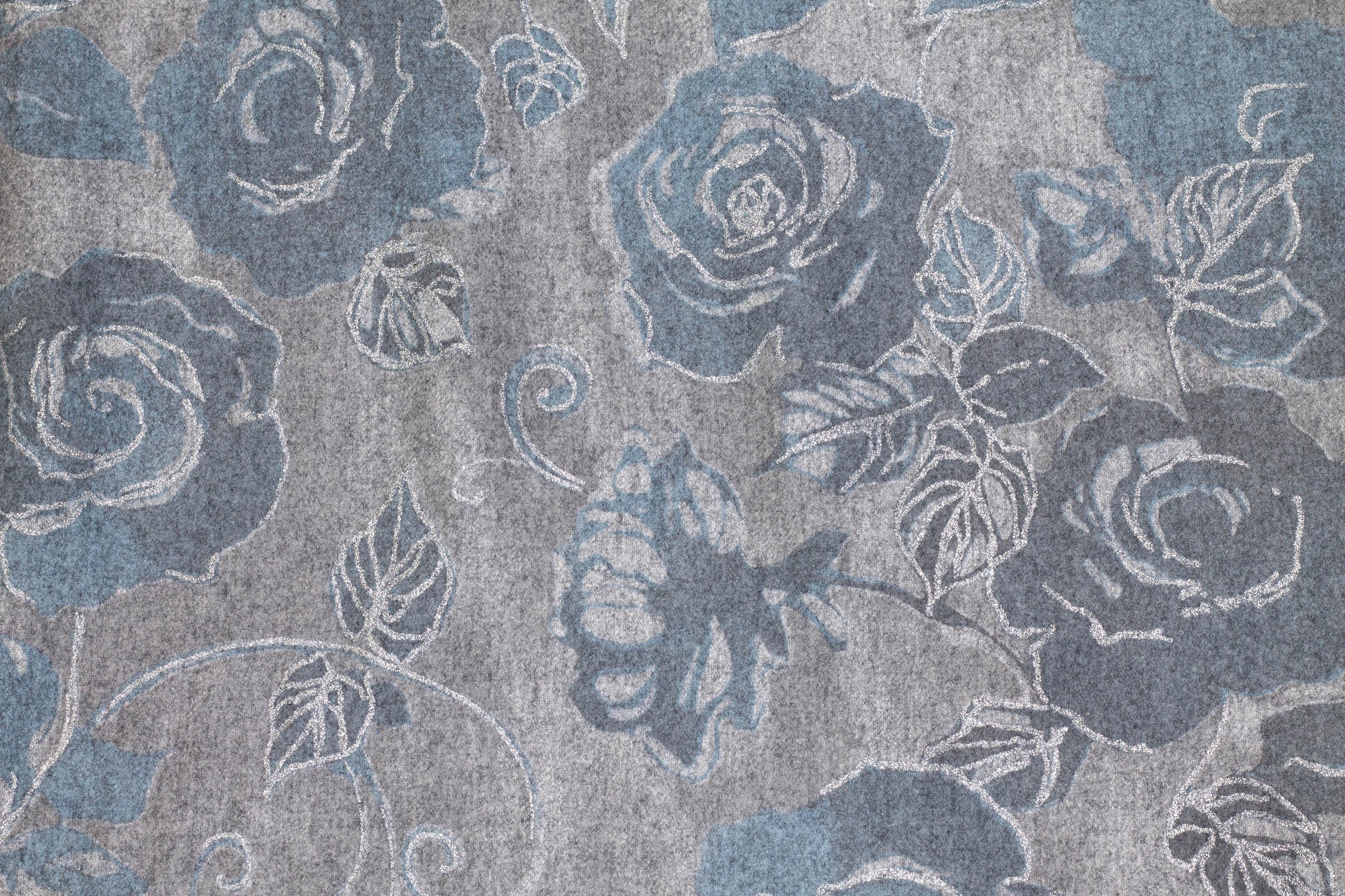 Blue and Gray Metallic Floral Italian Wool - Prime Fabrics