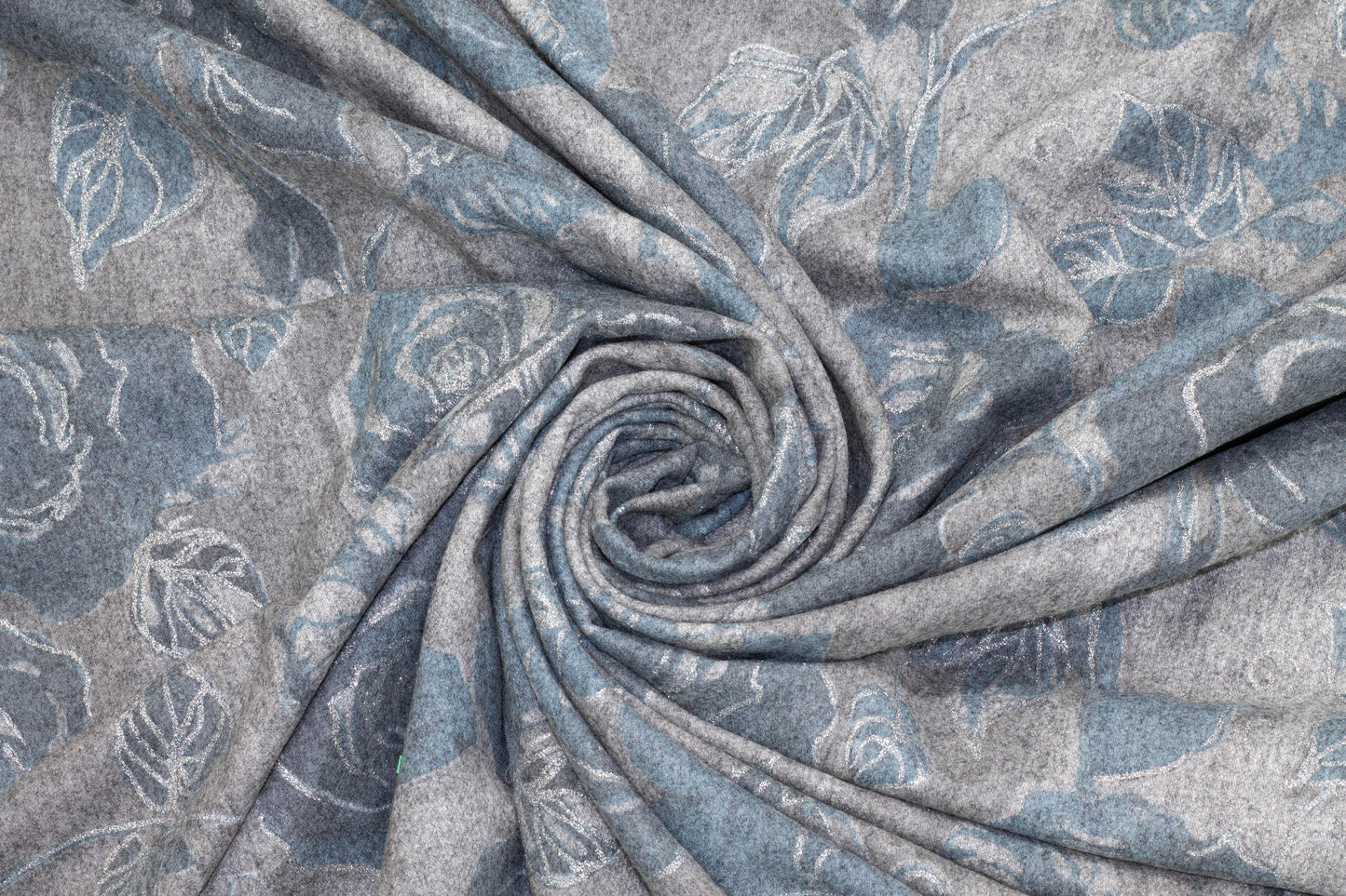 Blue and Gray Metallic Floral Italian Wool - Prime Fabrics