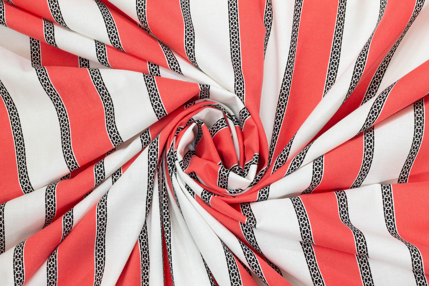 Coral and White Striped Cotton - Prime Fabrics