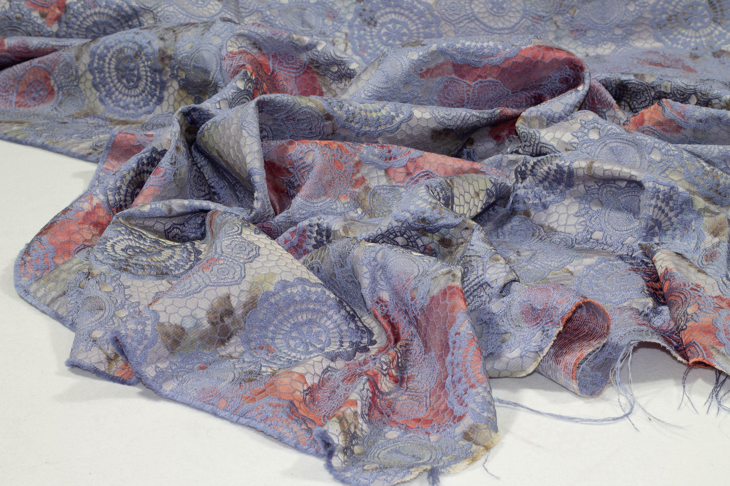 Periwinkle and Red Brocade - Prime Fabrics