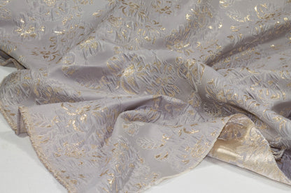 Gray and Gold Metallic Floral Crushed Brocade - Prime Fabrics