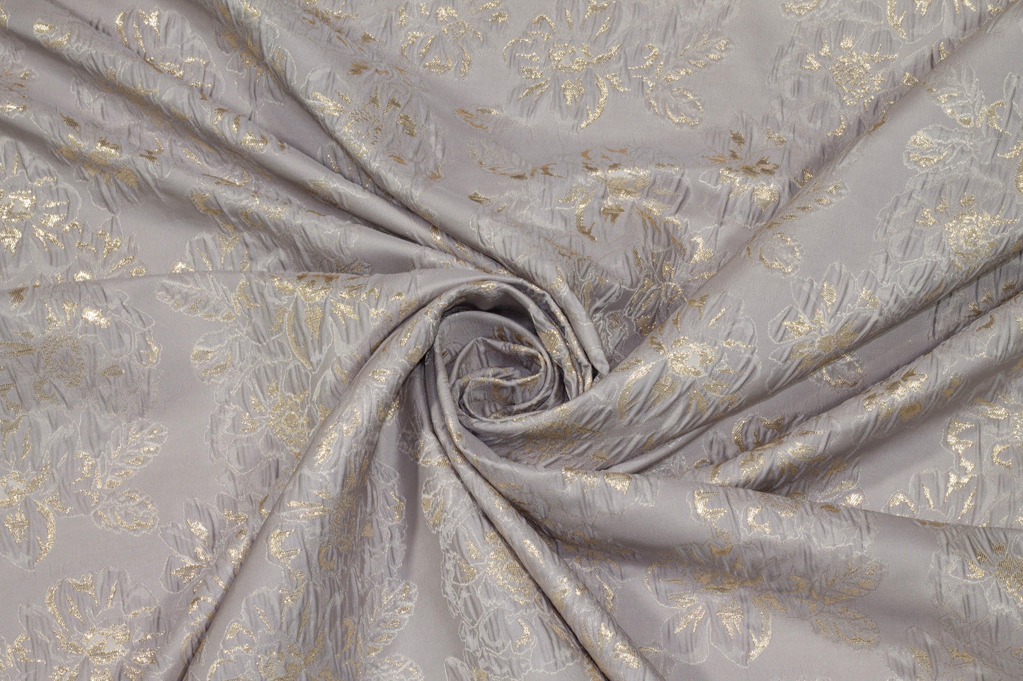 Gray and Gold Metallic Floral Crushed Brocade - Prime Fabrics