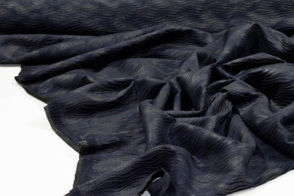 Navy Pleated Polyester - Made in Italy - Prime Fabrics