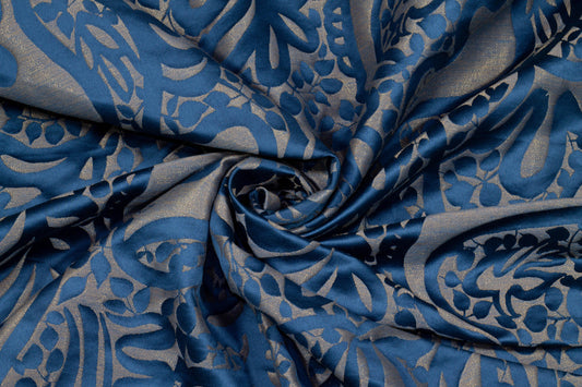 Blue and Gray Metallic French Brocade - Prime Fabrics