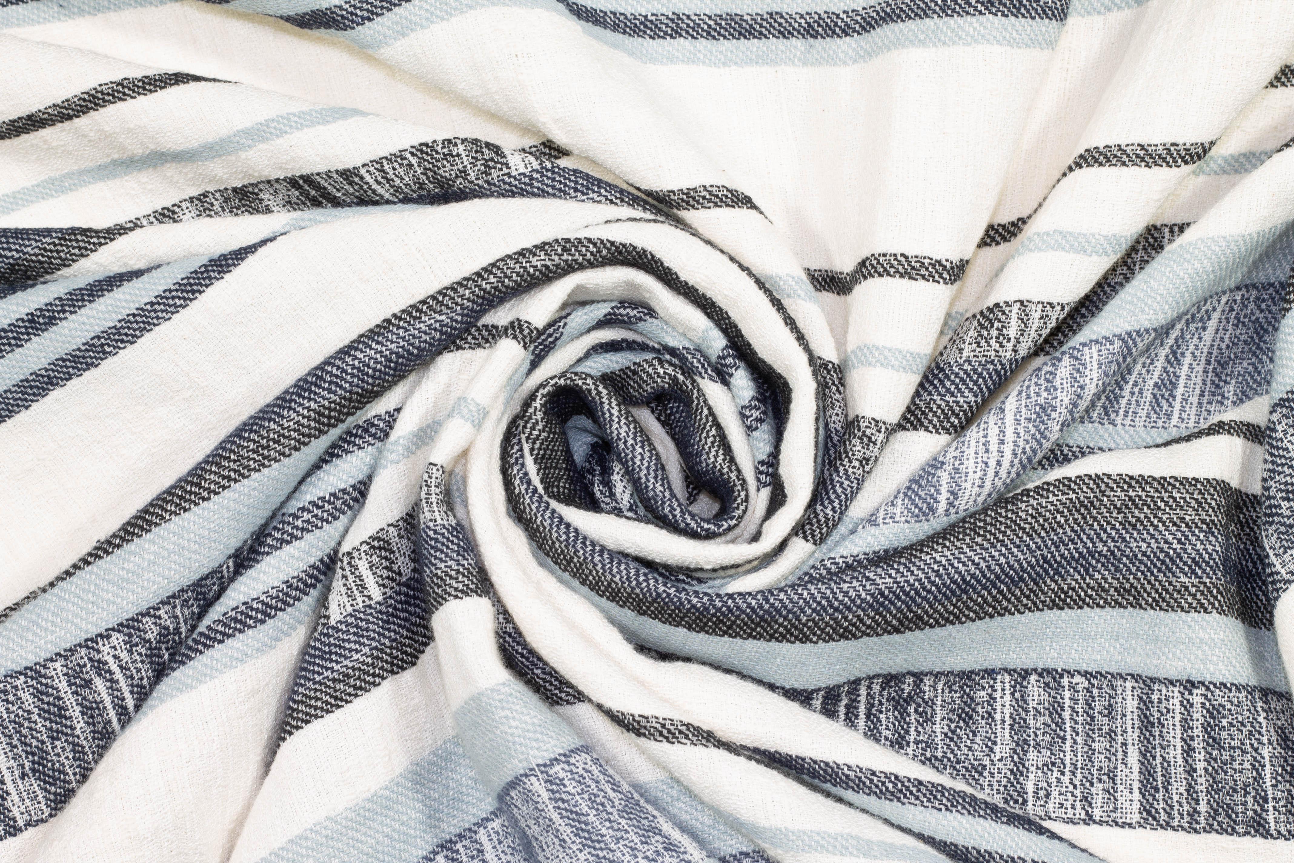 Blue and Gray Striped Linen - Prime Fabrics